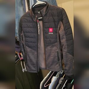 Toyota Women's Black and Gray Varsity Jacket